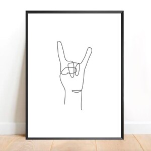 Rock On Line Drawing, Black and White or Watercolor, Minimalist Digital Art, 8x10 Print