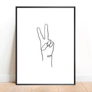 Peace Sign Line Drawing, Black and White or Watercolor, Minimalist Digital Art, 8x10 Print