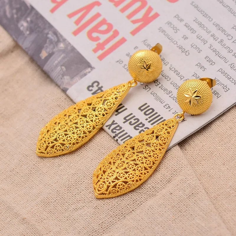 Dubai Gold Fashion Earring Yellow Gold Colour Long Drop Hollow