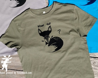 WTF Fuchs camiseta de hombre, algodón orgánico, serigrafía a mano