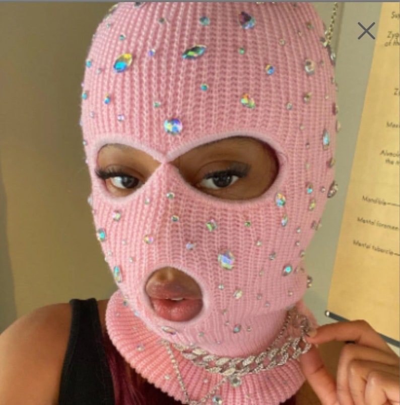 Rhinestone Ski Mask Baddie Ski Masks Iced Out Bling Knit Etsy