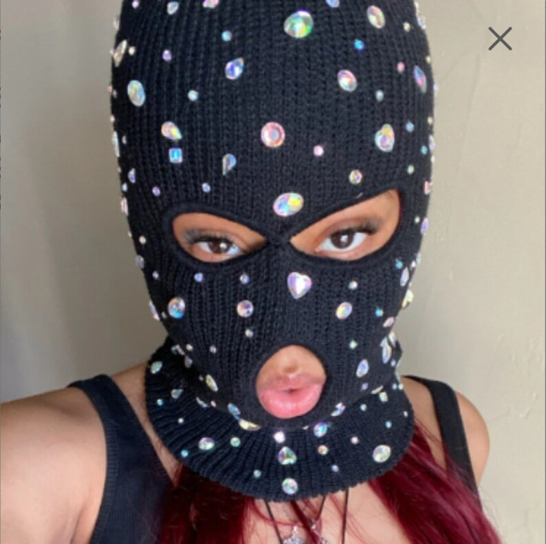 Rhinestone Ski Mask Baddie Ski Masks Iced Out Bling Knit Etsy