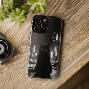 Cyberpunk Black Cat - Schwarz & Weiß - Tough Cases - Samsung S21, S22, S23, S24 iPhone 11, 12, 13, 14, 15, 16 Google Pixel 5, 6, 7, 8, 9