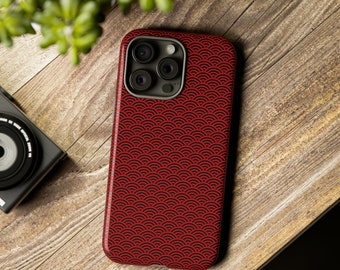 Red and Black Waves - Seigaiha - Tough Cases - Samsung S20, S21, S22, S23, S24 iPhone 8, X, 11, 12, 13, 14, 15, Google Pixel 5, 6, 7, 8