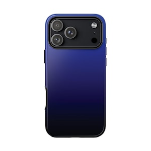 May include: A smartphone case featuring a smooth gradient design that transitions from a deep royal blue at the top to a solid black at the bottom. The case includes a rectangular black camera module cutout with three circular lens openings.