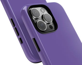 May include: A solid purple smartphone case with a smooth finish, featuring a black inner frame and precise cutouts for the triple camera system, flash, and side buttons. The case is shown from two angles to display the camera lens area and side buttons.