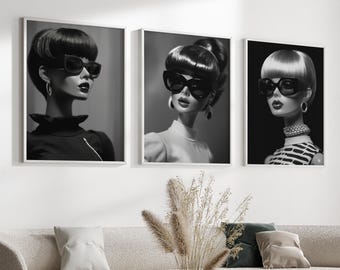 Doll Prints 3er Set, Fashion Doll Poster, feminine Wandkunst, Vintage Doll Magazine Prints, Retro Doll Poster, Premium Matte Paper Poster