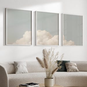 Láminas de nubes de ensueño - Juego de 3, póster de nubes, arte de pared minimalista imprimible, Japandi, decoración de pared para sobre la cama, decoración de dormitorio