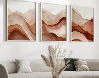 Terracotta Watercolor Landscape Prints - Set of 3 | Bohemian Wall Art | Neutral Gallery Wall | Instant Digital Download