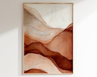 Terracotta aquarel landschap prints, neutrale fotowand, abstracte boho muurkunst, boho poster, kunst aan de grote muur, digitale download