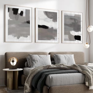 Set of 3 Black and White Strokes, Abstract Printable Wall Art, Neutral Minimalist Grey Gallery Wall, Modern Wall Art for Living Room