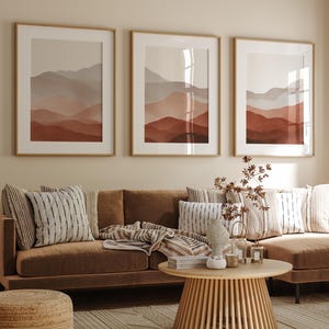 Terracotta Watercolor Landscape Prints - Set of 3 | Bohemian Wall Art | Neutral Gallery Wall | Mountain Posters | Instant Digital Download