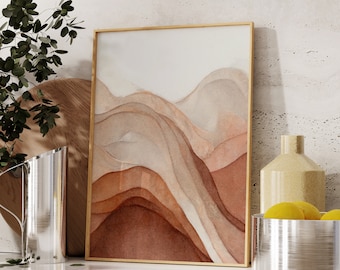 Terracotta Watercolor Landscape Prints, Neutral Art, Abstract Bohemian wall art, Boho Poster, Large wall art, Premium Matte Paper Poster