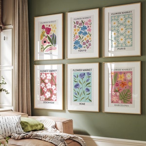 Blumenmarkt Poster - Set Mit 6 Drucken, Blumengalerie Wandkunst Set, Blumen Retro Poster, Vintage Wandkunst, Küchendeko, Digitaler Download