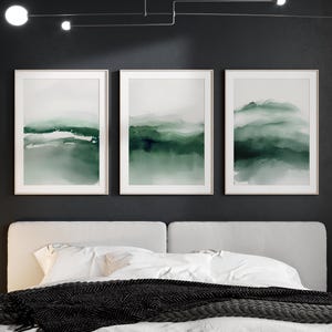 Emerald Green Abstract Wall Art, 3 Piece Set, Dark Green Prints, Perfect for Modern Minimalistic Decor, Instant Download Printable