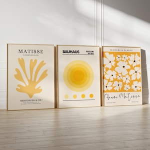 Set of 3 Matisse, Bauhaus Digital Prints, Gallery Wall Art, Yellow Abstract Print, Printable Wall Art, Matisse Print Set, Home Decor