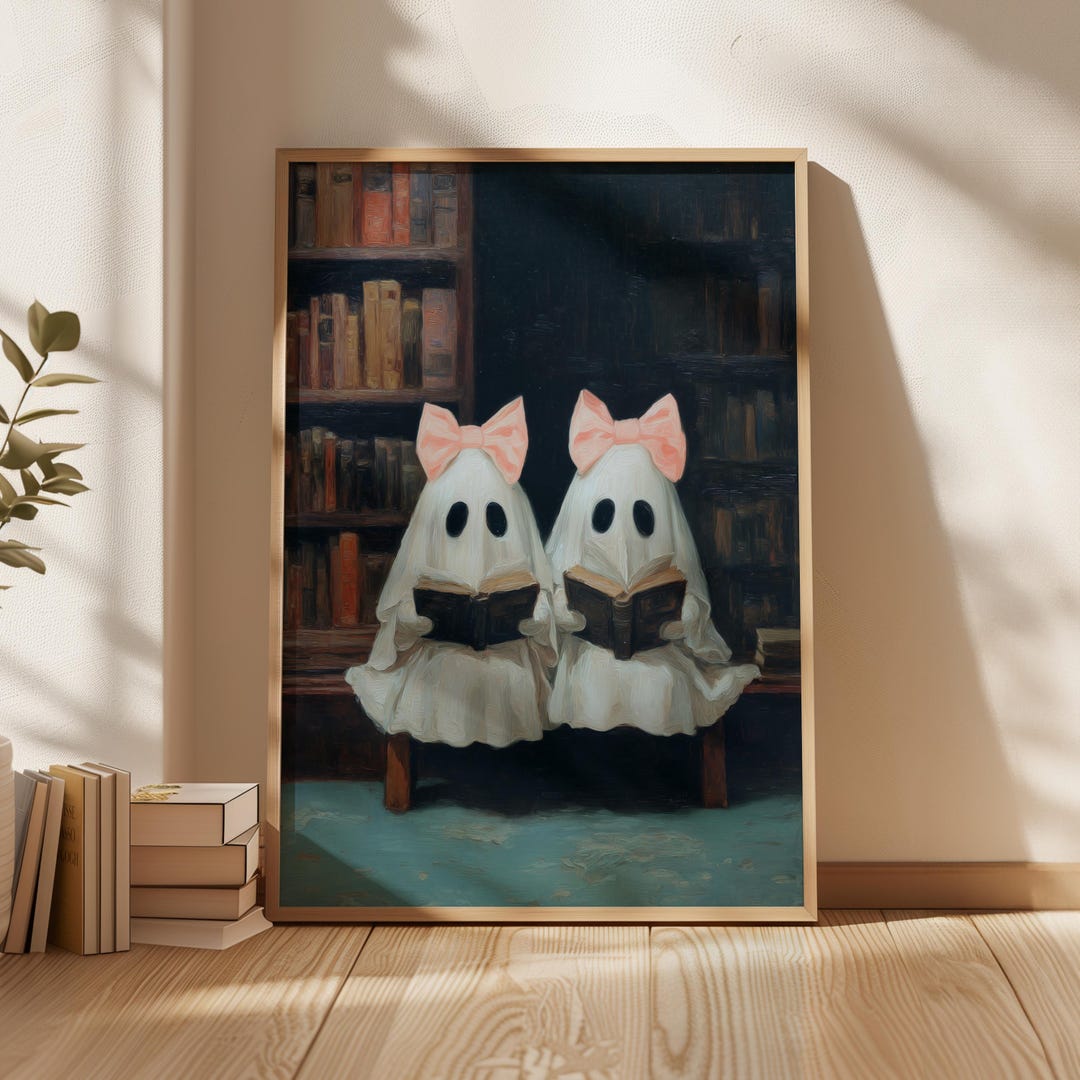 Ghost Art Print Cute Ghost With Pink Bow Painting Pink Halloween Decor ...