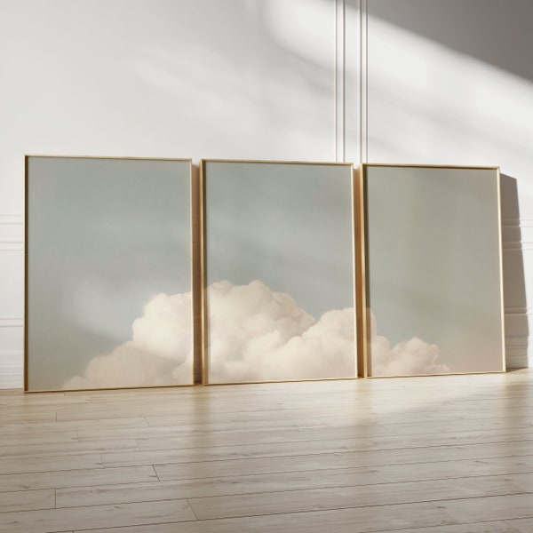 Dromerige wolkenprints - Set van 3, Cloud Poster, minimalistische muurkunst, Japandi muurkunst, slaapkamerdecor, premium mat papier poster