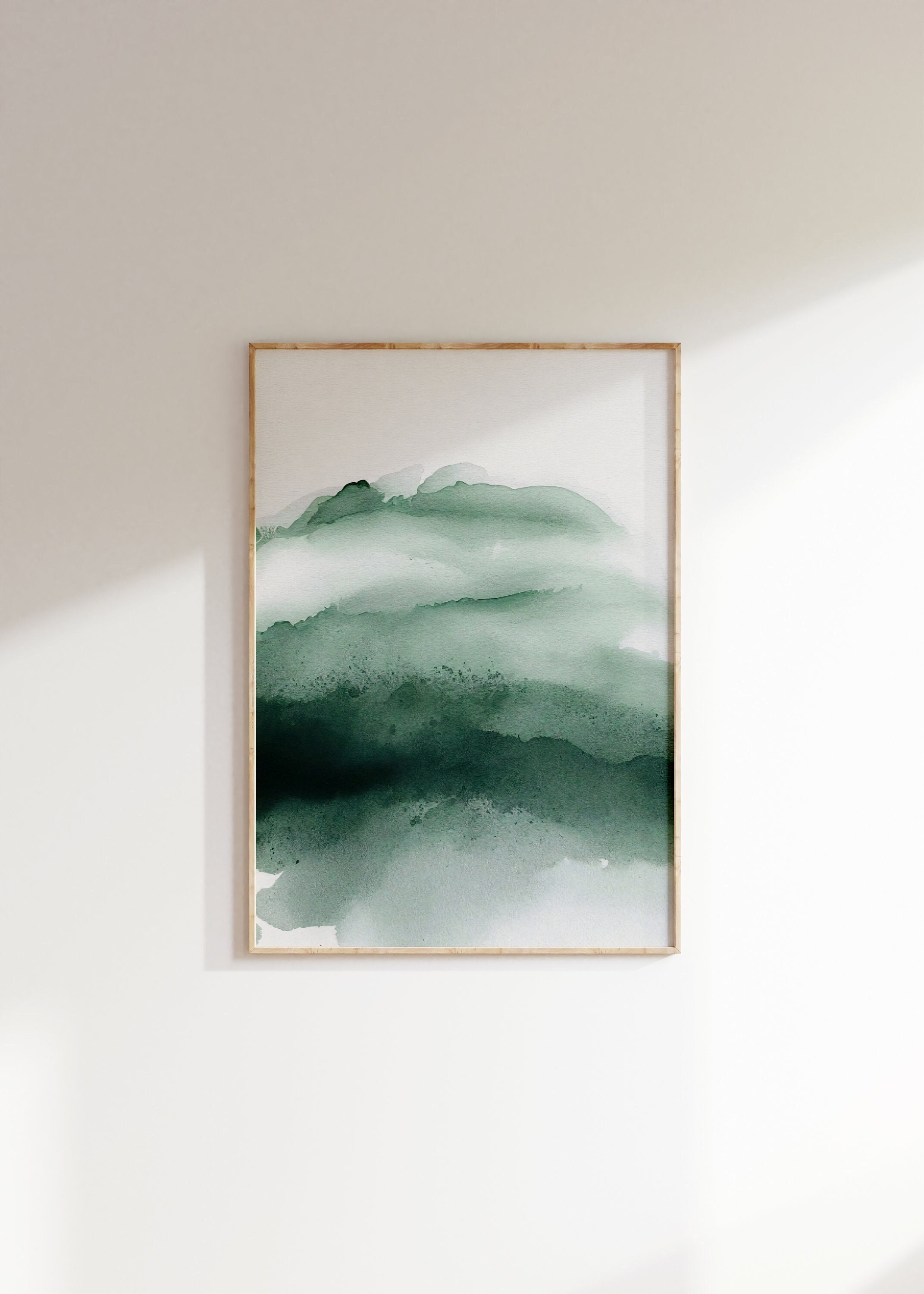 Emerald Green Abstract Watercolor Art Print: Minimalist Wall Decor (Digital Download)