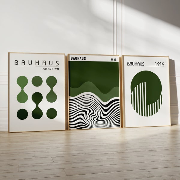 3er Set Bauhaus, Bauhaus Poster, Salbeigrün Minimalist Wall Bundle, Bauhaus Prints, Wohnzimmer Dekor, digitale Wandkunst, geometrische Wandkunst