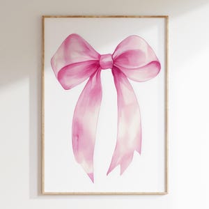 Pink Bow Wall Art – Coquette Aesthetic Print, Watercolor Bow Poster, Girly Bedroom Decor, Feminine Ribbon Artwork, Soft Pink Room Decor