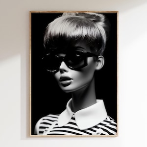 Elegant Doll Wall Art – Black and White Retro Fashion Print, Stylish Gift for Her or Sister, Minimal Girl Decor, Retro Doll Magazine Poster