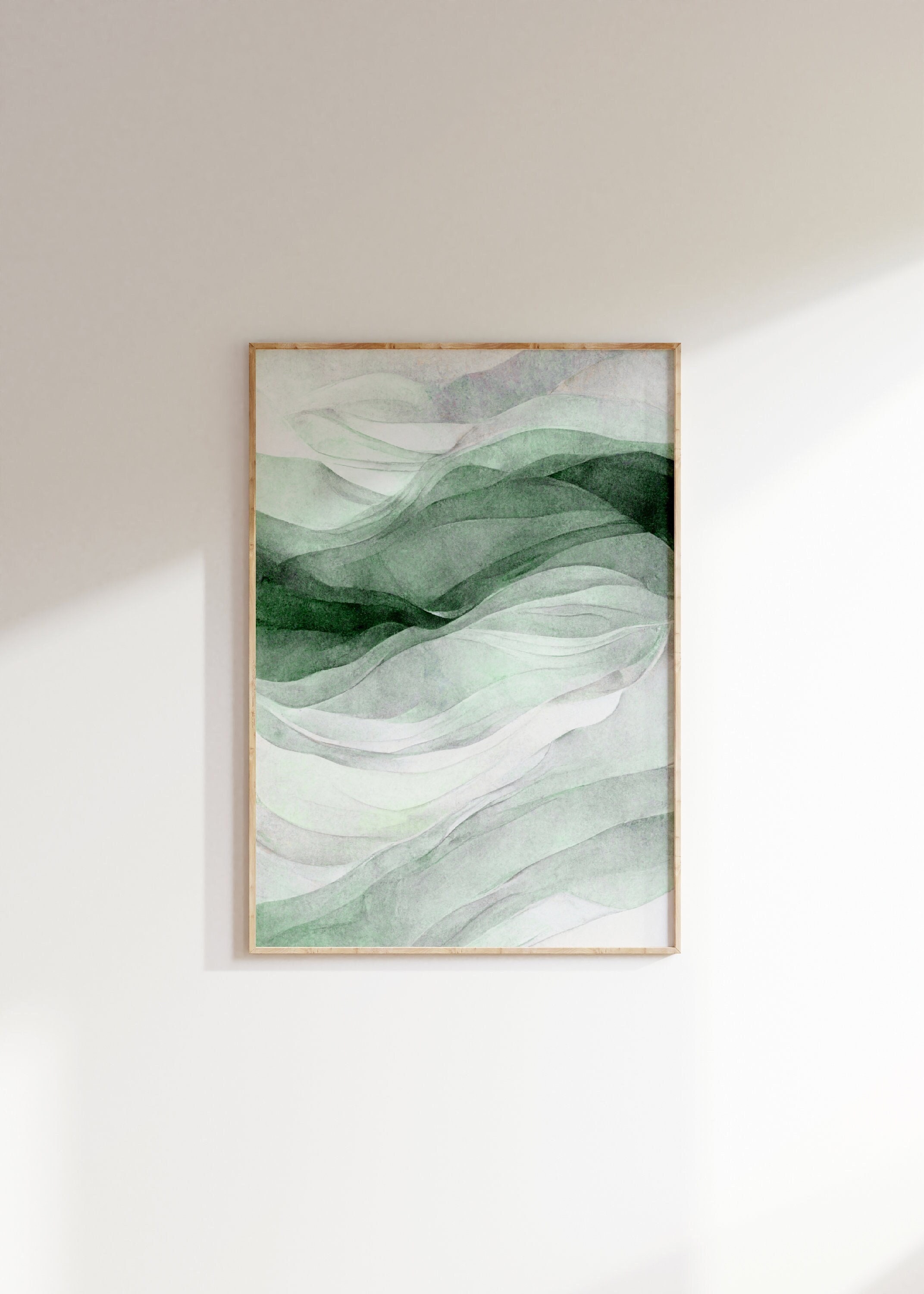 Emerald Green Abstract Watercolor Print: Modern Ombre Wall Art