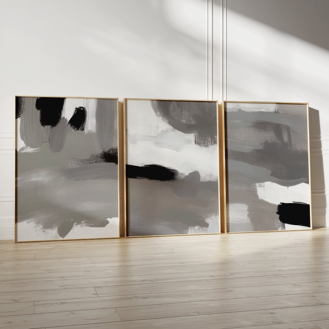 Set of 3 Black and White Abstract Printable Wall Art - 3 Piece Large ...