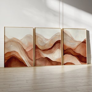 Stampe di paesaggi in terracotta ad acquerello - Set di 3 / Arte murale boho / Parete della galleria neutra / Poster su carta opaca premium