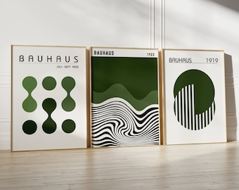 Khaki Green Bauhaus Poster Set: Minimalist Geometric Art