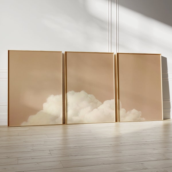 Verträumte Wolken Prints - 3er-Set, Wolke Poster, minimalistische druckbare Wandkunst, Japandi, Wandkunst über dem Bett, über dem Bett-Dekor, Schlafzimmer-Dekor