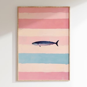 Striped Sardines Poster, Fish Wall Art, Aesthetic Kitchen Print, Bar Decor, Coastal Home Decor, Minimalist Kitchen Print, Trendy Prints