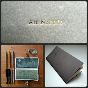 INSERT REISNOTJEBOEK Tekening. Grijs notitieboekje "Nomade Art" tekenboekje 125g (21x10,5cm) aquarel notitieboekje 300g (21x10cm)