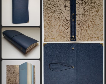 CARNET DE VOYAGE - Cuir Bleu - Couverture en cuir pour organiseur Nomade modulable premium