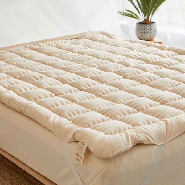 Organic Merino Wool Pillow Top Mattress Topper 2" | Handmade  Thick Mattress Pad Organic Cotton 400 TC Cover | For Back Pain Relief