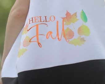 Hello Fall Hybrid HTV and Sublimation Large 12x18x4.5 inch Canvas Tote Bag with Zipper and Handles