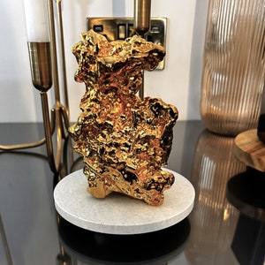 Gold nugget sculpture on stand. 24k Gold plated nugget sculpture ornament for home gift