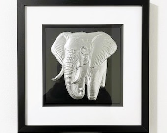 Elephant Gold or Silver Leaf Wall Art Luxury Framed Animal Decor
