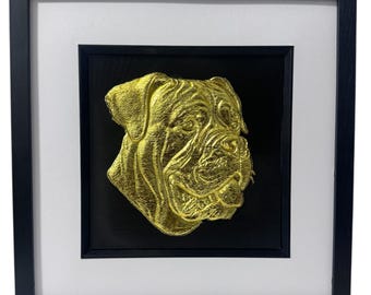 Cane Corso 3D Wall Art | Framed Gold or Silver Leaf Dog Portrait Gift