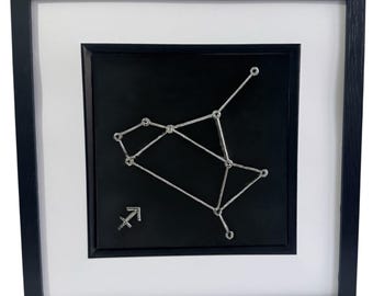 Arte mural 3D enmarcado de la constelación de Sagitario: decoración con mapa estelar del zodíaco