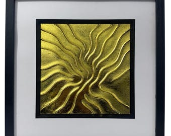 Golden Flow Textured 3D Wall Art Framed Gold or Silver Leaf Abstract Wall Decor