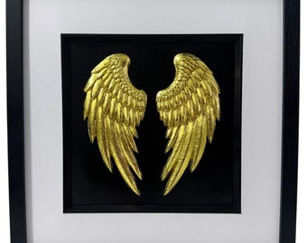 Angel Wings 3D Wall Art Gold or Silver Leaf Framed Christian Memorial Gift