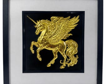 Winged Unicorn 3D Wall Art Framed Gold or Silver Leaf Luxury Home Decor Gift