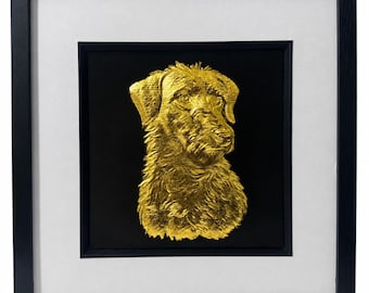 Lurcher 3D Wall Art – Framed Gold or Silver Leaf Dog Portrait Gift