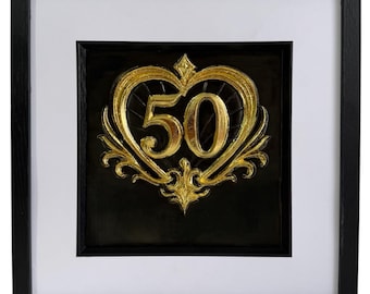 50th Wedding Anniversary Gift, Framed 3D Heart Wall Art