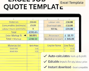Excel 作業原価計算テンプレート: 材料費および労務費見積り (デジタルダウンロード)