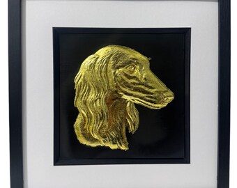 Saluki Dog 3D Wall Art Gold Leaf Framed Gift