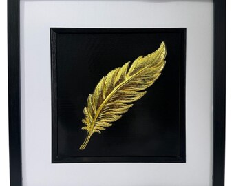 Floating Feather Gold or Silver Leaf Wall Art Luxury Framed Home Decor