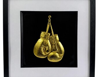 Boxing Gloves 3D Wall Art Luxury Framed Gift Boxing Home Decor Silver Or Gold
