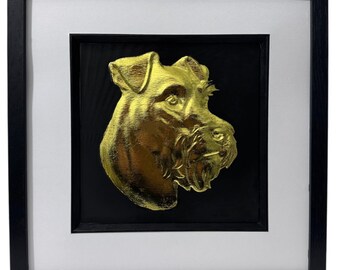 Mini Schnauzer Gold Leaf Wall Art Luxury Framed Dog Gift 3D Decor